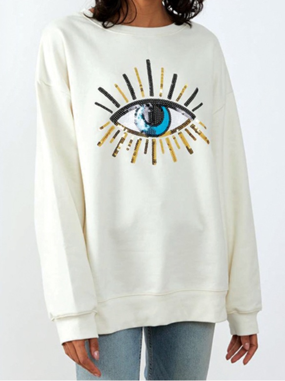South Parade Women’s Cream Evil Eye Cotton Graphic Sweatshirt